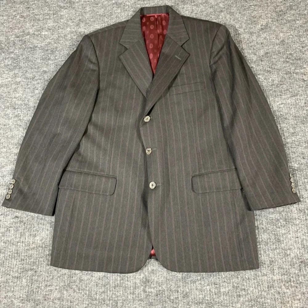 Tom James Innocenti Blazer Mens 42 Gray Striped Lined Hand Tailored Sports Coat